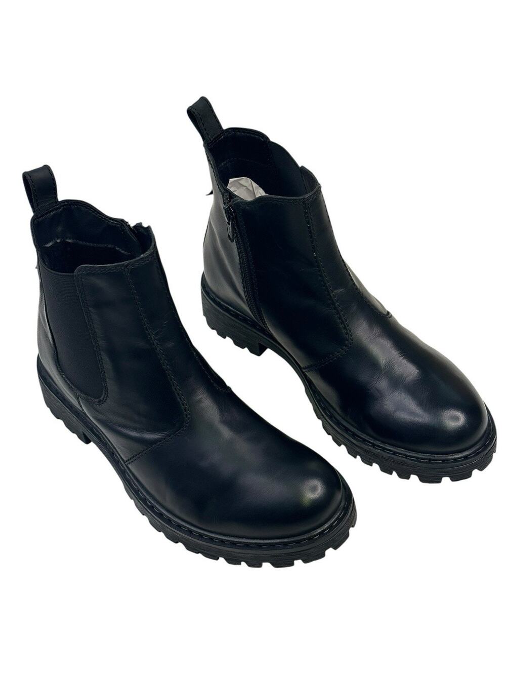 Josef Seibel Marta Black Leather Lug Sole Ankle Boots Womens US 7-7.5 EU 38 New
